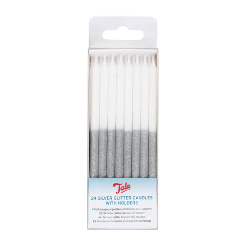 Tala 24 Silver Glitter Candles with 24 Holders