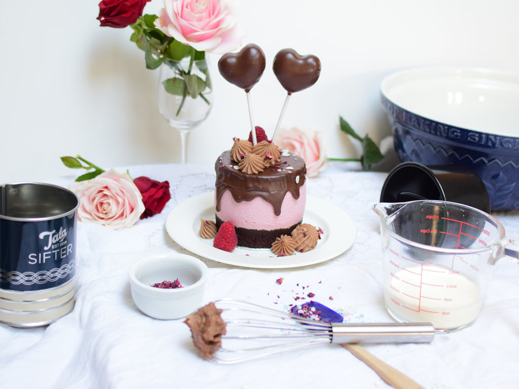Decadent Valentine's Raspberry Mousse Chocolate cake
