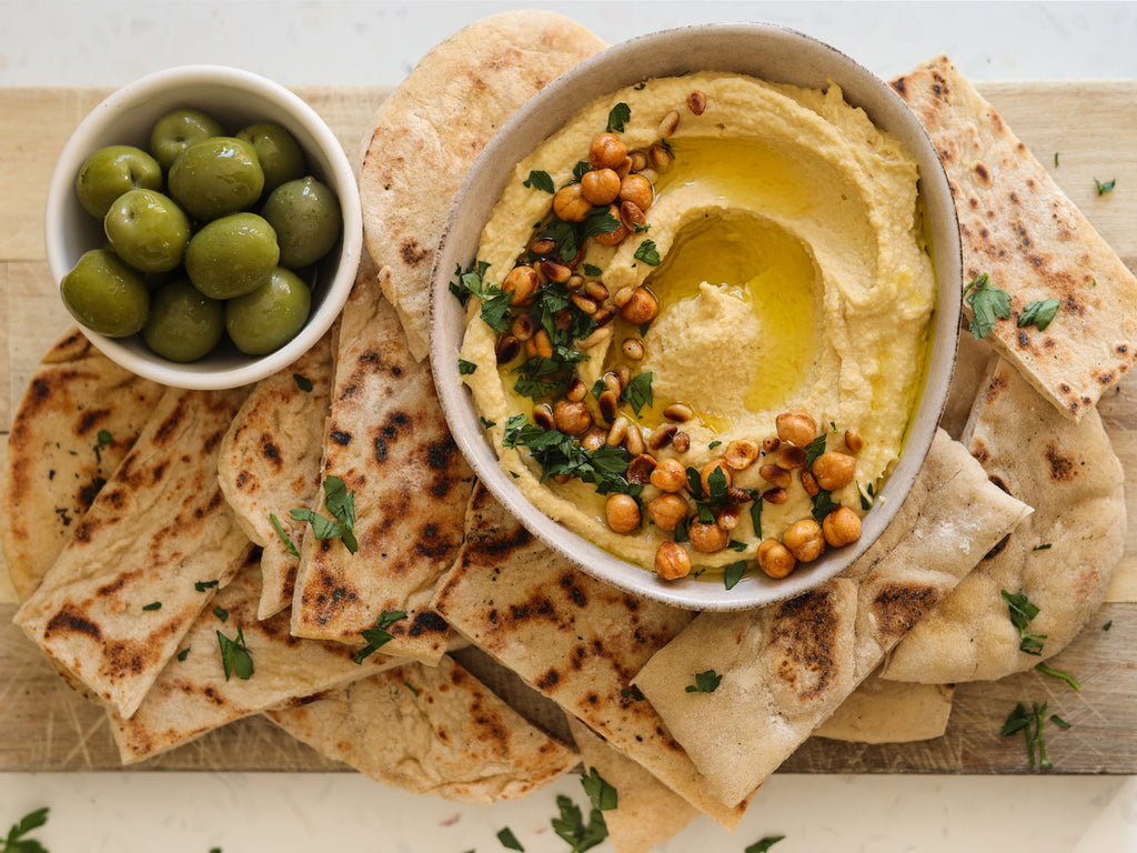 Roasted Garlic Hummus and Flatbread