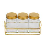 Tala Set of 3 Glass Storage Jars 260ml with Gold Lids & Gold Rack