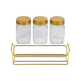 Tala Set of 3 Glass Storage Jars 260ml with Gold Lids & Gold Rack