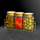 Tala Set of 3 Glass Storage Jars 260ml with Gold Lids & Gold Rack