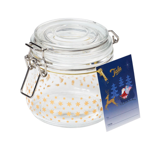 Tala Christmas 500ml Star Glass Jar w s/s CLip and Silicone Seal