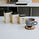 Indigo & Ivory Set 4 Flour Coffee Sugar Tea Storage Tins